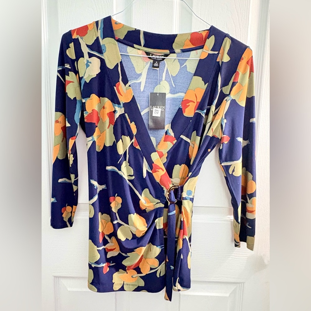 Lauren Ralph Lauren Floral Wrap-Style Jersey Top – Size M